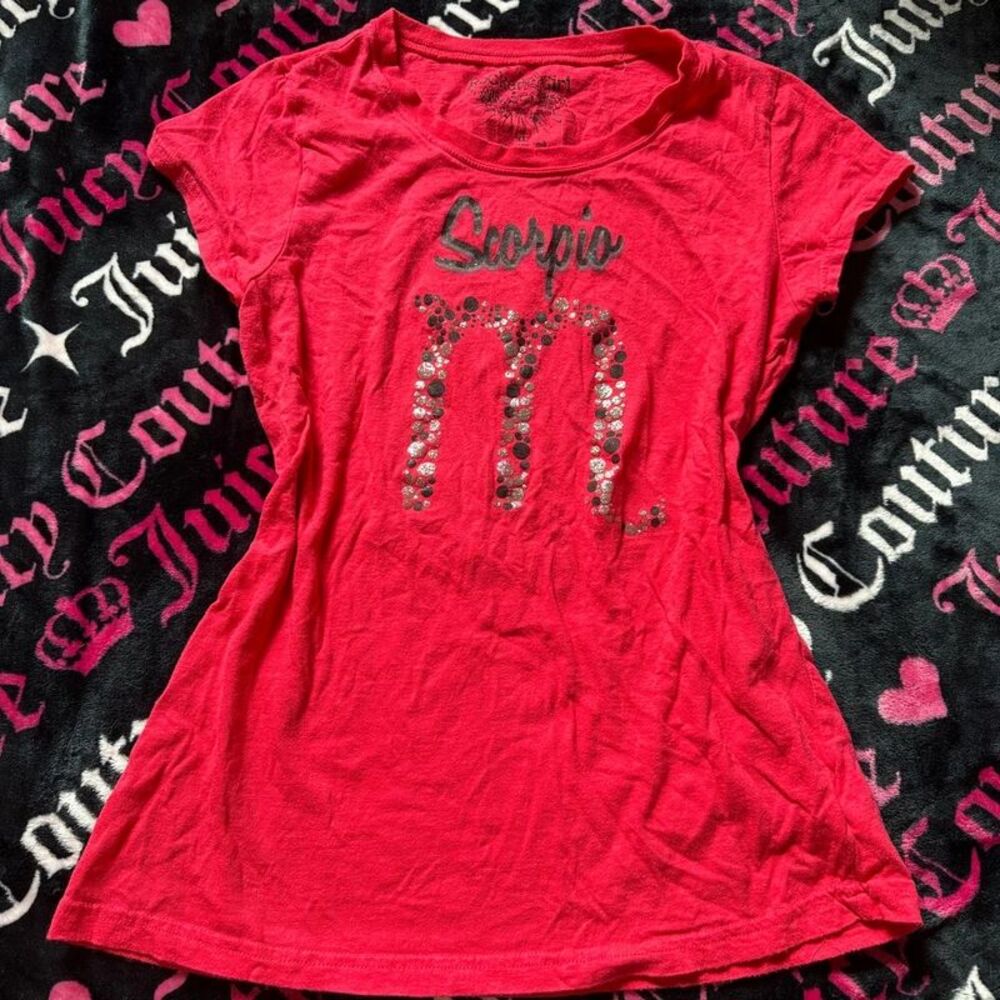 Y2K Rocker Girl Red Zodiac Scorpio Tee